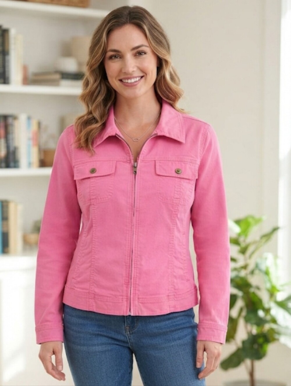 Christopher & Banks Bright Pink Zip-Front Utility Jacket